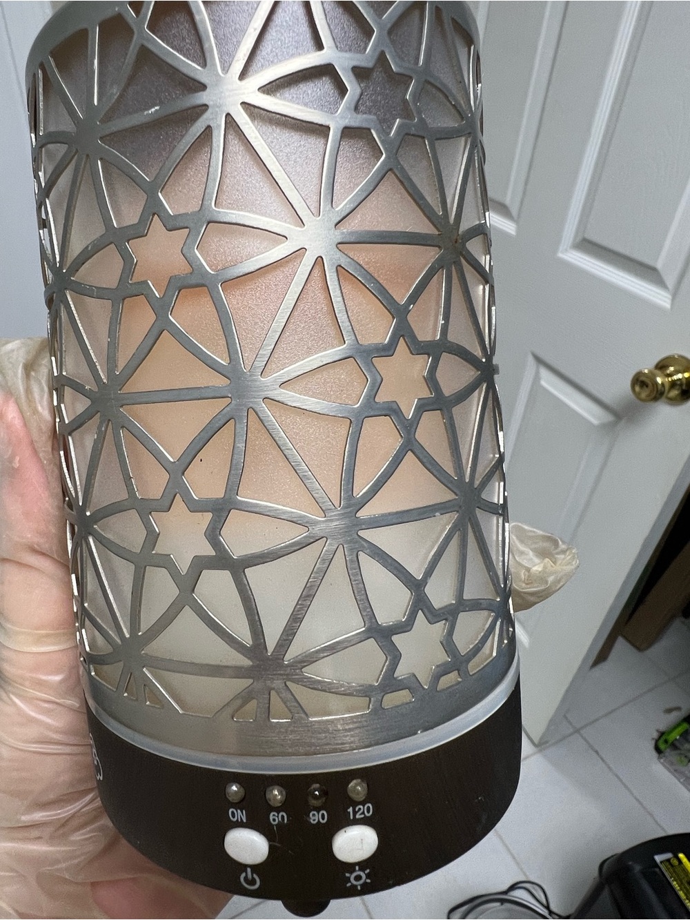Wood Grain Ultrasonic Diffuser with Silver Lattice - Aromatherapy Humidifier
